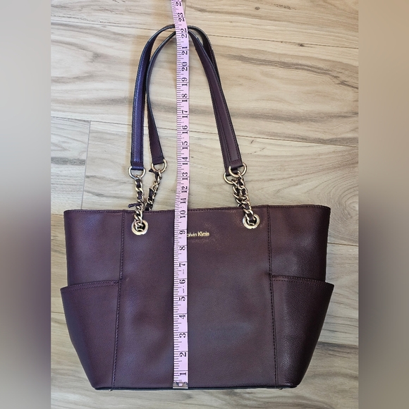 Calvin Klein Burgandy Leather Tote with Gold Chain  Accents